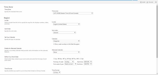 Regional Settings in Share Point